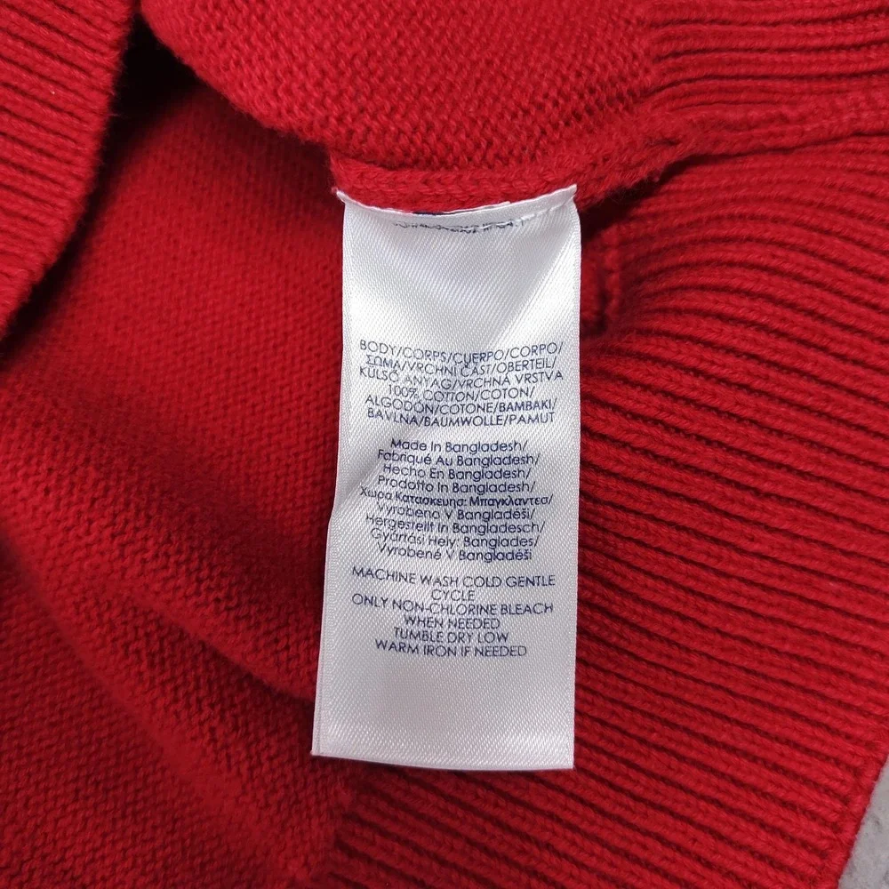 Chaps Sweater Mens Large Red 1/4 Zip Mock Neck Reindeer Christmas Cotton Knit